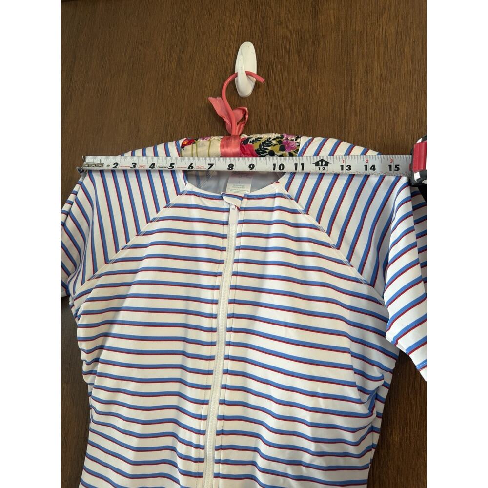 Kona Sol short sleeve rash guard one-piece swimsuit red white blue zipper sz L - Picture 6 of 8